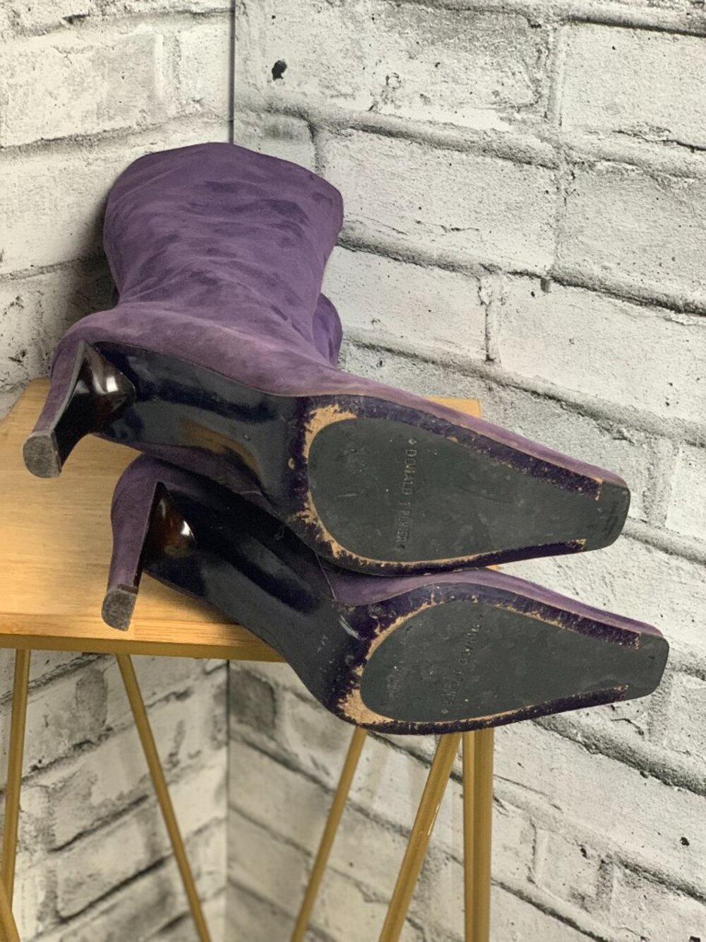 Donald Pliner Boot 8 Purple Suede Leather Pointy Toe Side Zip Stiletto Knee High - Picture 7 of 11